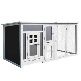 PawHut 63" Chicken Coop Wooden Chicken House, Rabbit Hutch Poultry Cage Hen Pen with PC Roof & Run Box for Backyard, Gray/White