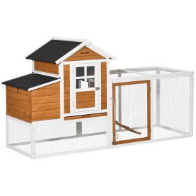 PawHut 76" Wooden Chicken Coop, Outdoor Hen House Poultry Cage with Glass Slide-Out Tray & Separate Nesting Box, White