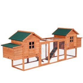 PawHut Wooden Chicken Coop 124" Dual Large Hen House Rabbit Hutch with Outdoor Ramps Nesting Boxes Natural