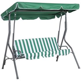 Outsunny 3-Person Porch Swing with Canopy Outdoor Patio Swing Chair for Adults, Steel Frame, Cushions, Armrests, Green