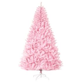 HOMCOM 7ft Pink Artificial Christmas Tree Wide Shape with Easy Auto Open and Steel Base for Indoor Holiday Decor