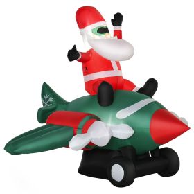 HOMCOM 7.3 ft Long Christmas Inflatable Outdoor Decorations Santa Claus Flying A Plane with LED Lights, Xmas Blow Up w/ Auto Set-Up for Front Yar