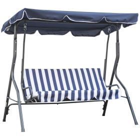 Outsunny Stripe-Patterned Porch Swing with Canopy, Cushioned Metal Frame for Backyard