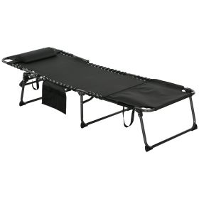 Outsunny Tanning Lounger: Foldable, 5-Level Back, Reading Hole, Side Pocket, Headrest, Ultimate Relaxation, Black|