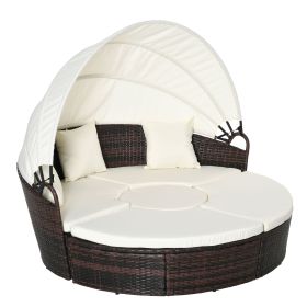 Outsunny Backyard Woven Rattan 4pc Canopied Daybed Sun Lounger Sofa Setting Plush Pillows