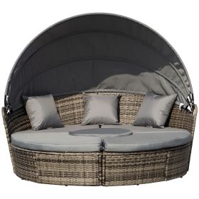 Outsunny Convertible Oasis: 4PC Rattan Patio Set with Adjustable Canopy Daybed & Sectional Sofa
