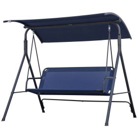 Outsunny Porch Swing Bench 3-Person with Stand Adjustable Canopy Armrests Steel Frame for Outdoor Garden Patio Porch Poolside Dark Blue