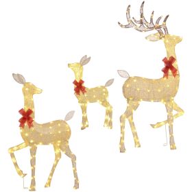 Outsunny Lighted Reindeer Christmas Decorations, 3-Piece Light Up Christmas Deer Family Set with LEDs for Outdoor, Gold