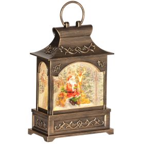 HOMCOM Christmas Musical Snow Globe Lantern Lighted Snow Globe with Swirling Glitter Battery Operated Xmas Decoration Bronze