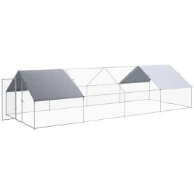 PawHut Galvanized Large Metal Chicken Coop Cage, Walk-in Enclosure Poultry Hen Run House with UV & Water-Resistant Cover for Outdoor, 10' x 26' x