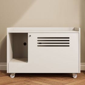 White Cat Litter Box Enclosure,Hidden Litter Box Furniture with top side fence,Wooden Pet House Side End Table, Storage Cabinet Bench for Living