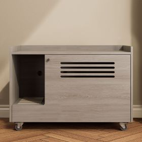 Gray Cat Litter Box Enclosure,Hidden Litter Box Furniture with top side fence,Wooden Pet House Side End Table, Storage Cabinet Bench for Living R
