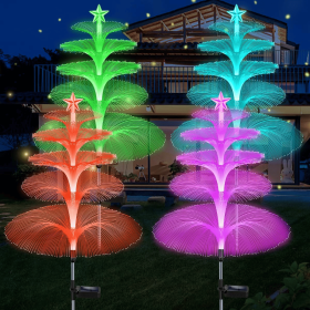 Solar Garden Lights, 4 Pack Solar Star Jellyfish Lights 7 Color Changing Fiber Optic Light Gardening Gifts for Mom Grandma Women (Quantity: 4PCS)