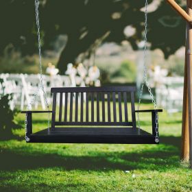 Front Porch Swing with Armrests;  Wood Bench Swing with Hanging Chains; for Outdoor Patio ; Garden Yard;  porch;  backyard;  or sunroom; Easy to (Color: black)