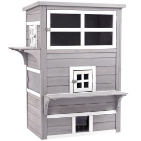 PawHut 3-Story Cat House Feral Cat Shelter, Outdoor Kitten Condo with Raised Floor, Asphalt Roof, Escape Doors, Jumping Platforms, Grey (Color: as Pic)
