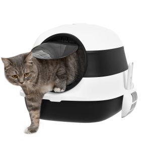 PawHut Cat Litter Box with Lid, Covered Litter Box w/ High Sides, Air Freshener, Large Two-Way Entrance Kitty Litter Box, Foldable, Easy Clean, W (Color: as Pic)