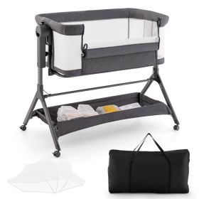 hHeight Adjustable Bedside Sleeper with Storage Bag and Soft Mattress for Baby (Color: Gray)