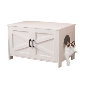 Cat Litter Box Enclosure, Litter Box Furniture Hidden with Barn Door, Wooden Cat Washroom Furniture, Cat House, End Table, Fit Most of Litter Box (Color: as Pic)