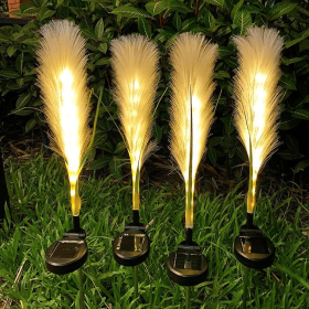 Solar Garden Lights Outdoor Waterproof 4 Pack Solar Flower Lights Decorative Landscape Lighting Pathway Patio Yard Decor Solar Reed Garden Lights (Quantity: 4PCS)