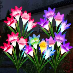 4 Pack Solar Lights With 16 Bigger Artificial Lily Flowers, Multi-Color Changing Lights (Quantity: 4PCS)