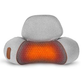 1 Set 3 In 1 Neck Massager Pillow With Vibration Heating Airbag Stretching Memory Foam Fillings Ergonomic Massager With Portable Storage Bag Eye Mask (Color: Light Grey)